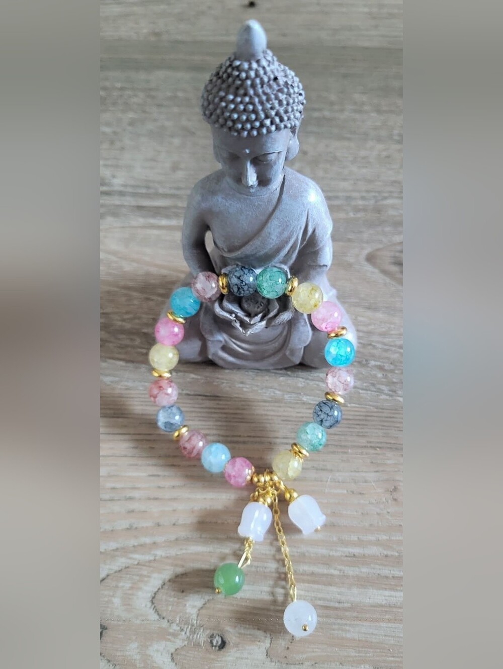 ✨ Handmade Spiritual Harmony Bracelet 8mm Crackle Beads 7"